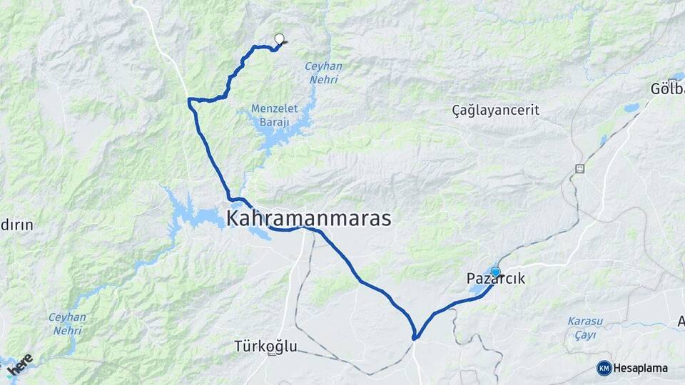 Kahramanmaraş Pazarcık Ilıca Onikişubat Arası Kaç Km - Yol Haritası