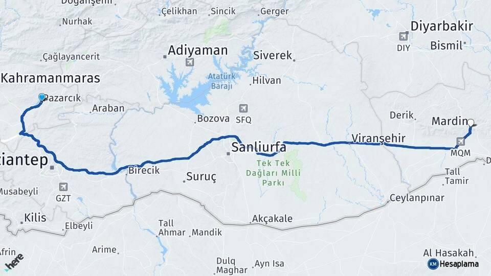 Kahramanmaraş Pazarcık Mardin Arası Kaç Km - Yol Haritası