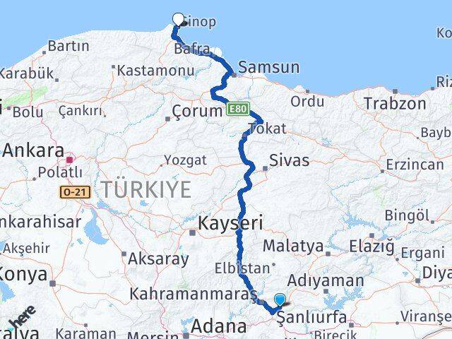 Kahramanmaraş Pazarcık Sinop Arası Kaç Km - Yol Haritası