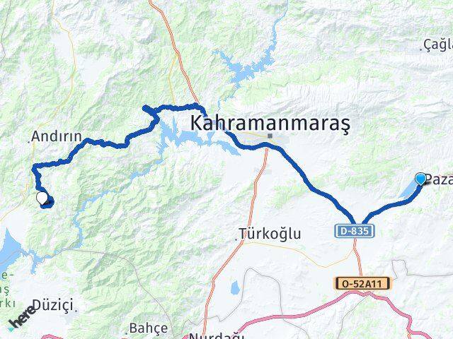 Kahramanmaraş Pazarcık Torun Andırın Arası Kaç Km - Yol Haritası