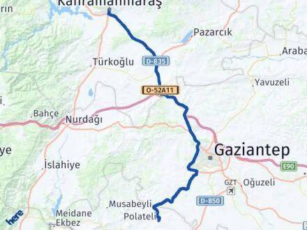 Kahramanmaraş Polateli Kilis Arası Kaç Km - Yol Haritası