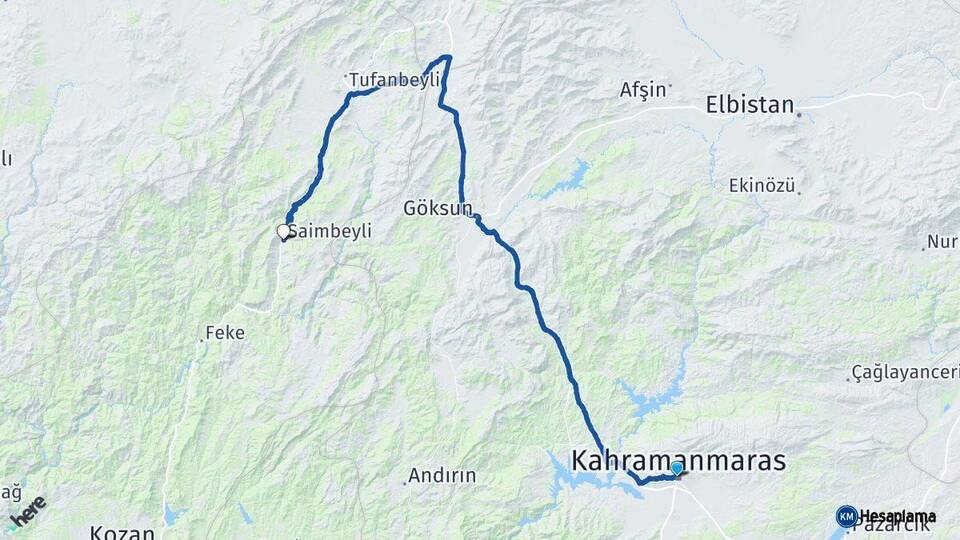 Kahramanmaraş Saimbeyli Adana Arası Kaç Km - Yol Haritası