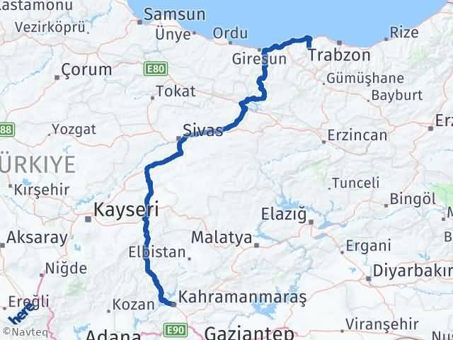 Kahramanmaraş Şalpazarı Trabzon Arası Kaç Km - Yol Haritası