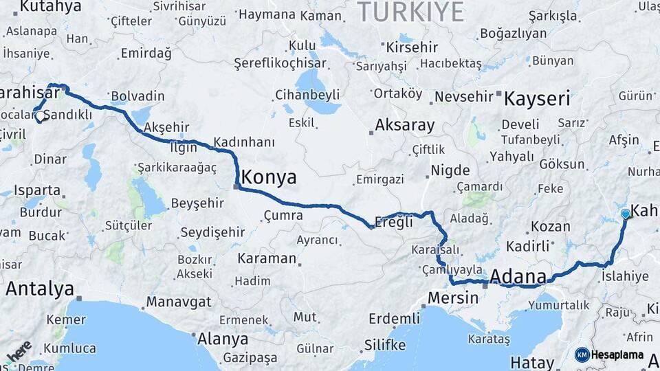 Kahramanmaraş Sandıklı Afyonkarahisar Arası Kaç Km - Yol Haritası