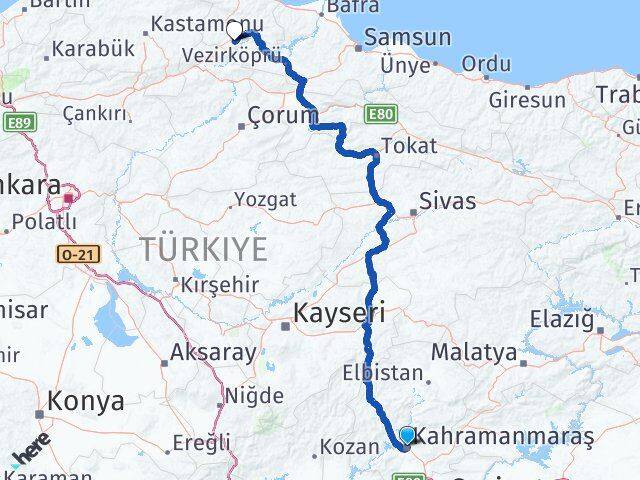 Kahramanmaraş Saraydüzü Sinop Arası Kaç Km - Yol Haritası