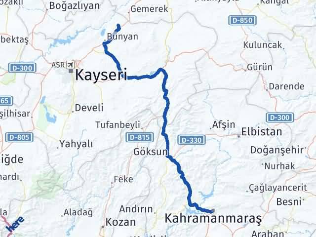 Kahramanmaraş Sarıoğlan Kayseri Arası Kaç Km - Yol Haritası