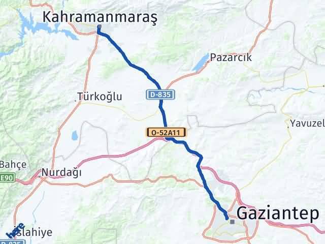 Kahramanmaraş Şehitkamil Gaziantep Arası Kaç Km - Yol Haritası