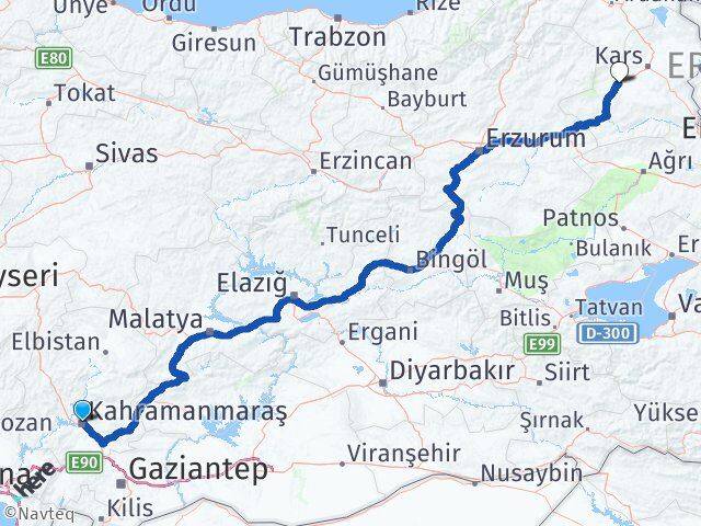 Kahramanmaraş Selim Kars Arası Kaç Km - Yol Haritası
