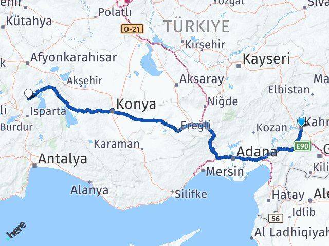 Kahramanmaraş Senirkent Isparta Arası Kaç Km - Yol Haritası
