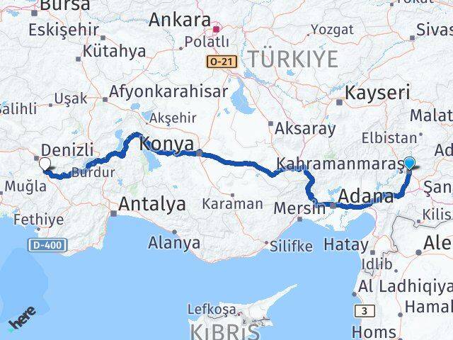 Kahramanmaraş Serinhisar Denizli Arası Kaç Km - Yol Haritası