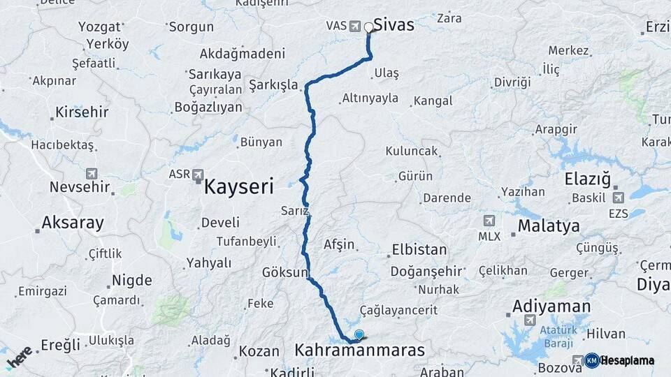 Kahramanmaraş Sivas Arası Kaç Km - Yol Haritası