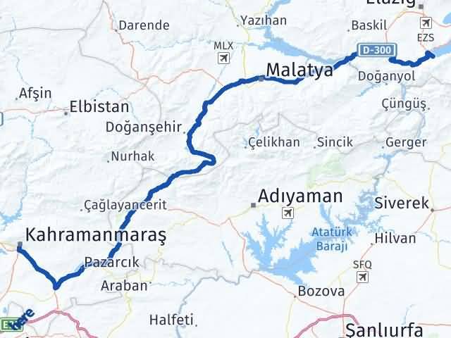 Kahramanmaraş Sivrice Elazığ Arası Kaç Km - Yol Haritası