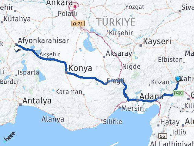 Kahramanmaraş Şuhut Afyonkarahisar Arası Kaç Km - Yol Haritası