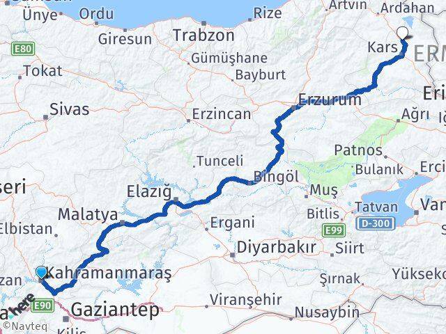 Kahramanmaraş Susuz Kars Arası Kaç Km - Yol Haritası