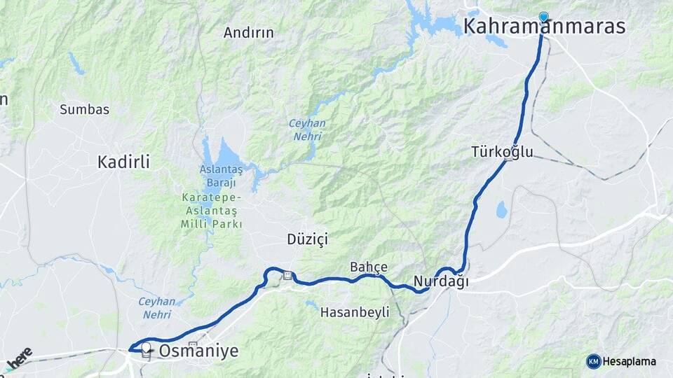 Kahramanmaraş Toprakkale Osmaniye Arası Kaç Km - Yol Haritası