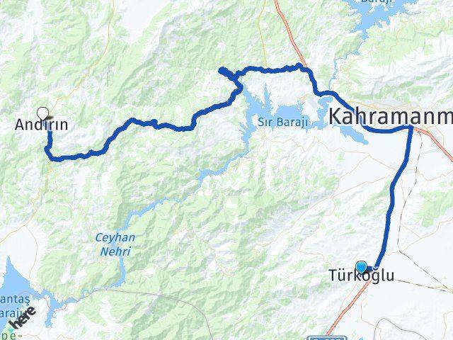 Kahramanmaraş Türkoğlu Andırın Arası Kaç Km - Yol Haritası