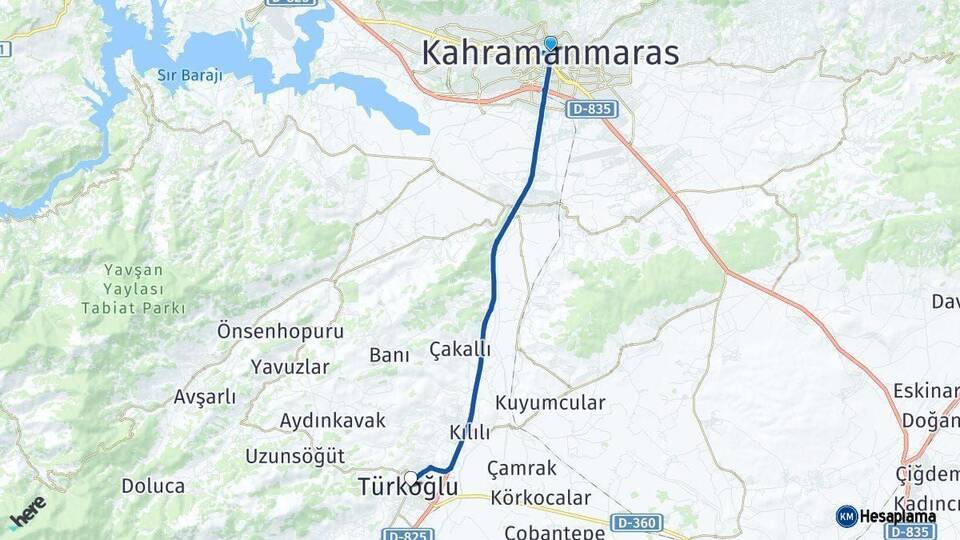 Kahramanmaraş Türkoğlu Arası Kaç Km - Yol Haritası
