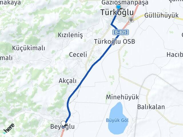 Kahramanmaraş Türkoğlu Beyoğlu Türkoğlu Arası Kaç Km - Yol Haritası
