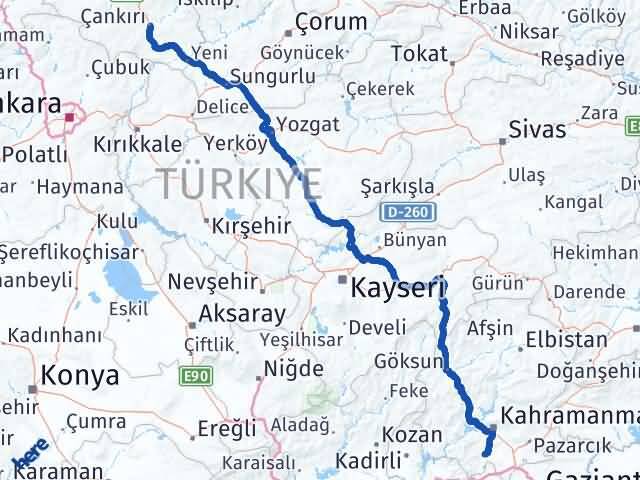 Kahramanmaraş Türkoğlu Çankırı Arası Kaç Km - Yol Haritası