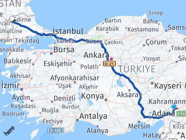 Kahramanmaraş Türkoğlu Edirne Arası Kaç Km - Yol Haritası