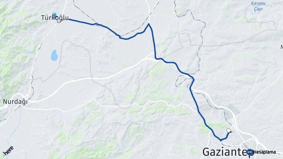 Kahramanmaraş Türkoğlu Gaziantep Arası Kaç Km - Yol Haritası
