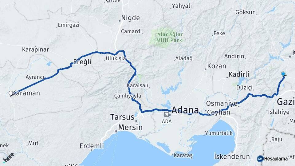 Kahramanmaraş Türkoğlu Karaman Arası Kaç Km - Yol Haritası