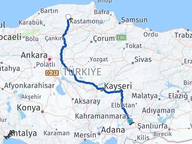 Kahramanmaraş Türkoğlu Kastamonu Arası Kaç Km - Yol Haritası