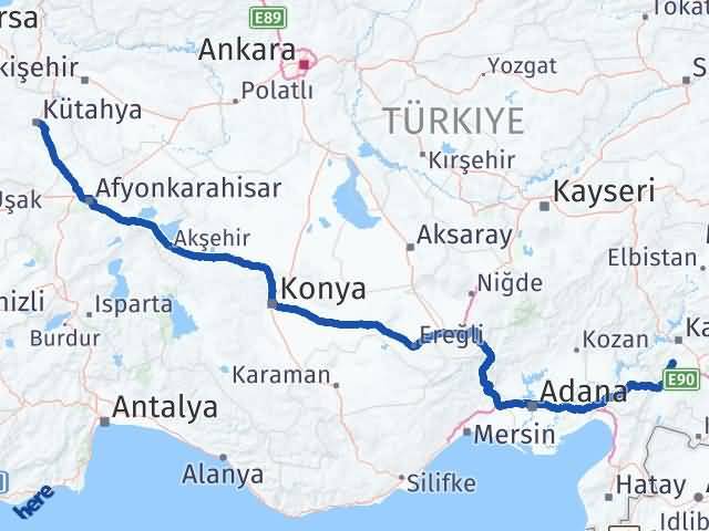 Kahramanmaraş Türkoğlu Kütahya Arası Kaç Km - Yol Haritası