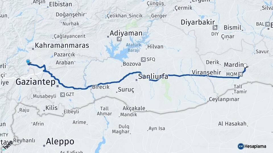Kahramanmaraş Türkoğlu Mardin Arası Kaç Km - Yol Haritası