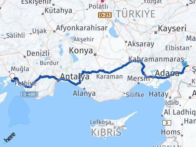 Kahramanmaraş Türkoğlu Muğla Arası Kaç Km - Yol Haritası