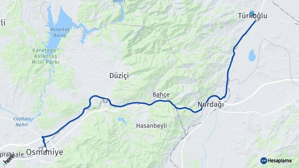 Kahramanmaraş Türkoğlu Osmaniye Arası Kaç Km - Yol Haritası