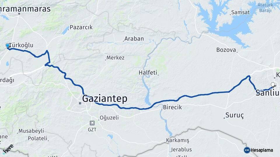 Kahramanmaraş Türkoğlu Şanlıurfa Arası Kaç Km - Yol Haritası