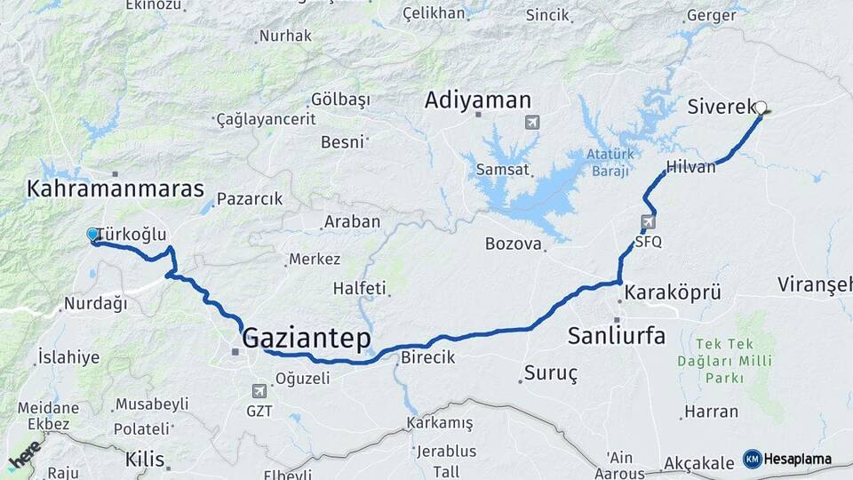 Kahramanmaraş Türkoğlu Siverek Şanlıurfa Arası Kaç Km - Yol Haritası