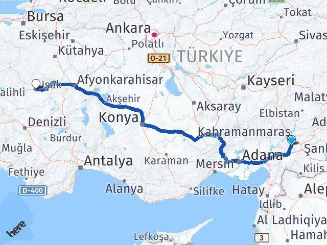 Kahramanmaraş Türkoğlu Uşak Arası Kaç Km - Yol Haritası
