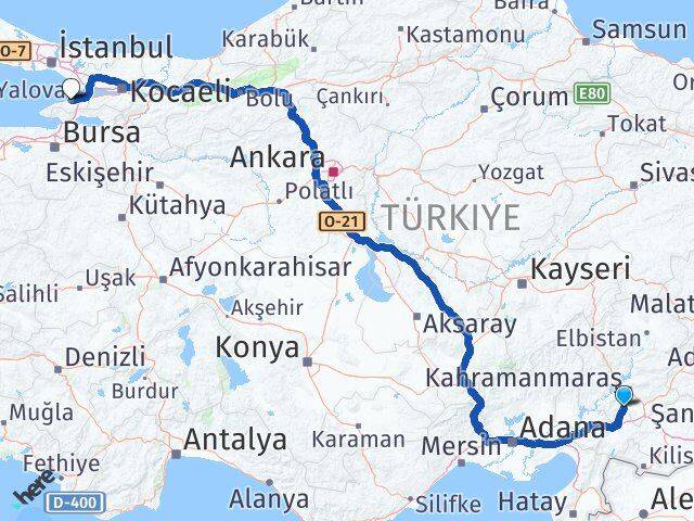 Kahramanmaraş Türkoğlu Yalova Arası Kaç Km - Yol Haritası