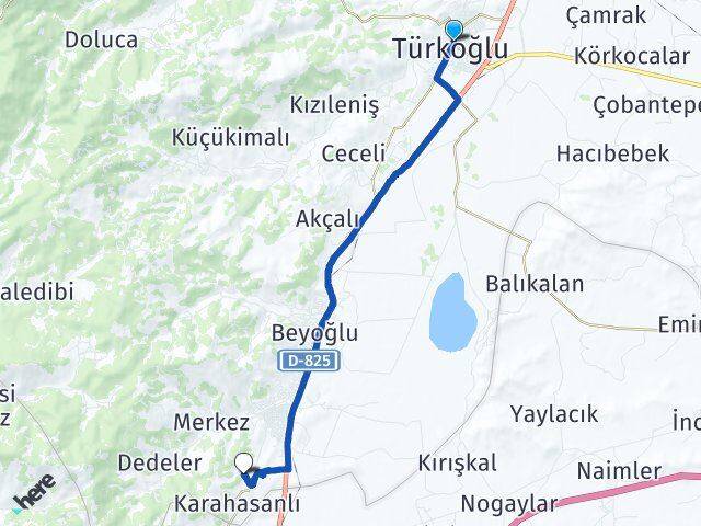 Kahramanmaraş Türkoğlu Yeşilyurt Türkoğlu Arası Kaç Km - Yol Haritası