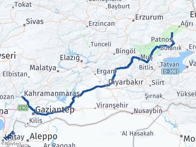 Kahramanmaraş Tutak Ağrı Arası Kaç Km - Yol Haritası
