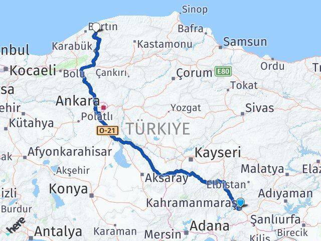Kahramanmaraş Ulus Bartın Arası Kaç Km - Yol Haritası