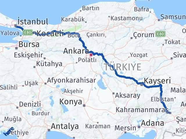 Kahramanmaraş Üsküdar İstanbul Arası Kaç Km - Yol Haritası