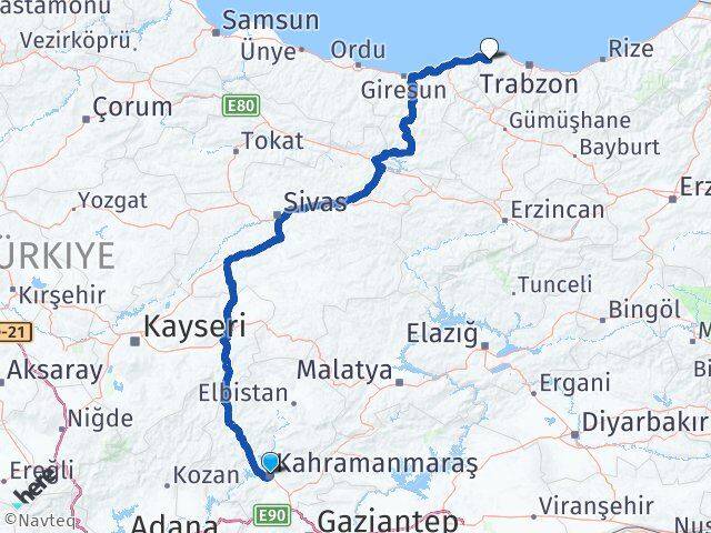 Kahramanmaraş Vakfıkebir Trabzon Arası Kaç Km - Yol Haritası