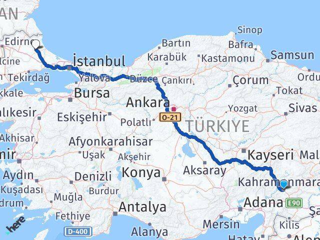 Kahramanmaraş Vize Kırklareli Arası Kaç Km - Yol Haritası