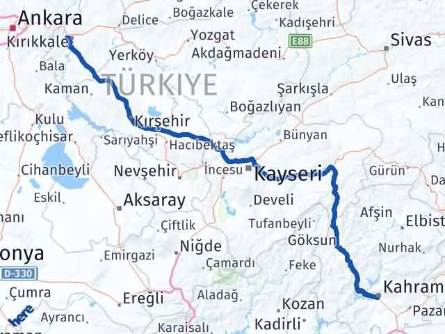 Kahramanmaraş Yahşihan Kırıkkale Arası Kaç Km - Yol Haritası