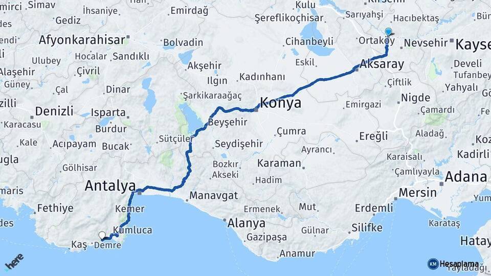 Kapadokya Havalimanı Finike Arası Kaç Km - Yol Tarifi