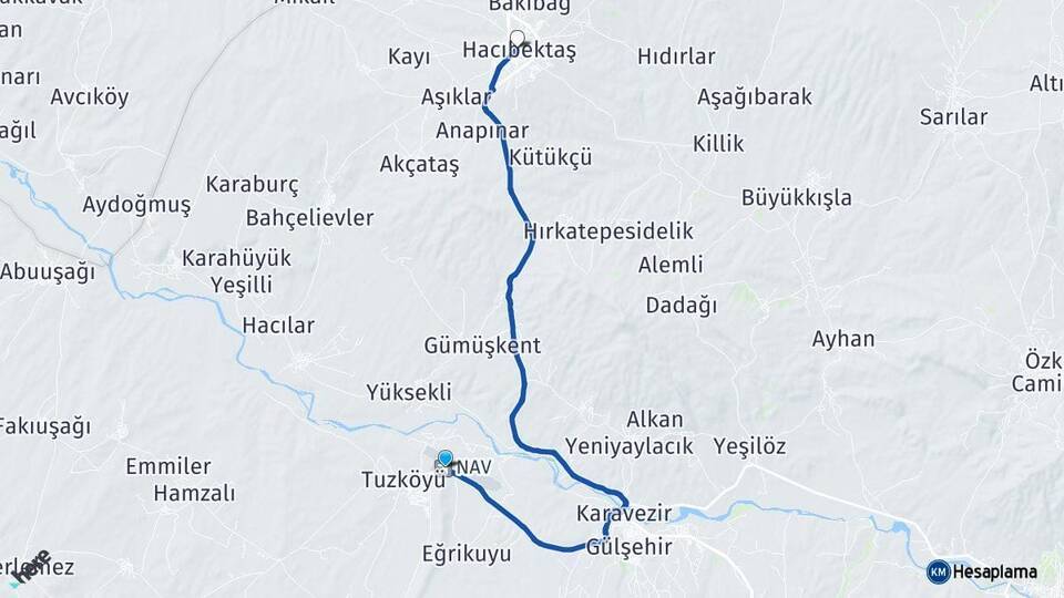 Kapadokya Havalimanı Hacıbektaş Arası Kaç Km - Yol Tarifi