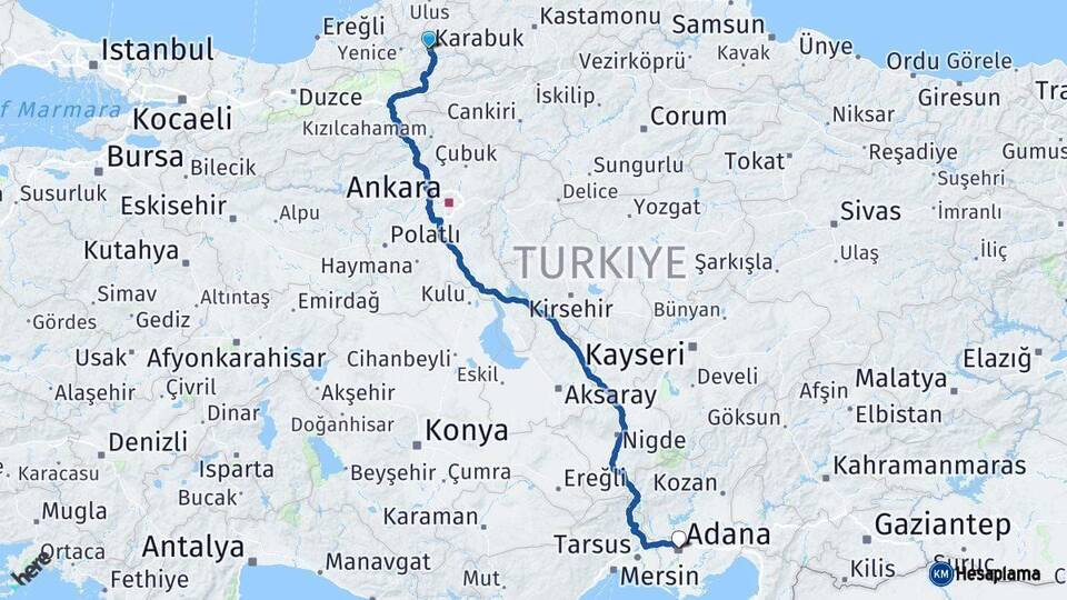 Karabük Adana Arası Kaç Km - Yol Haritası