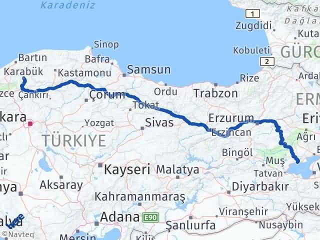 Karabük Adilcevaz Bitlis Arası Kaç Km - Yol Haritası
