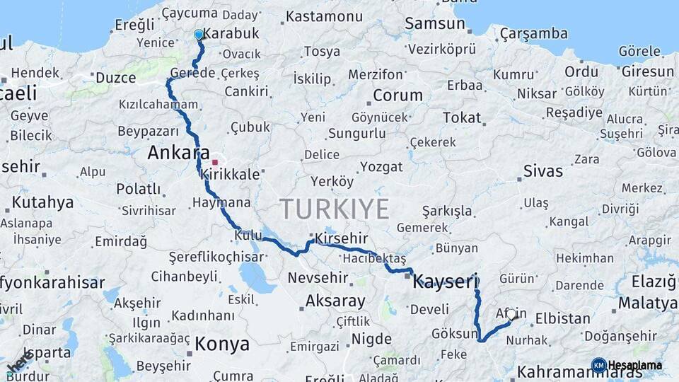 Karabük Afşin Kahramanmaraş Arası Kaç Km - Yol Haritası