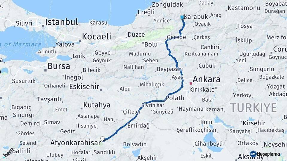 Karabük Afyonkarahisar Arası Kaç Km - Yol Haritası