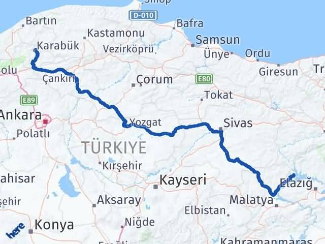 Karabük Ağın Elazığ Arası Kaç Km - Yol Haritası