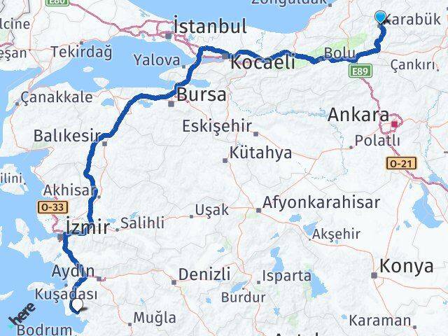 Karabük Akbük Didim Aydın Arası Kaç Km - Yol Haritası